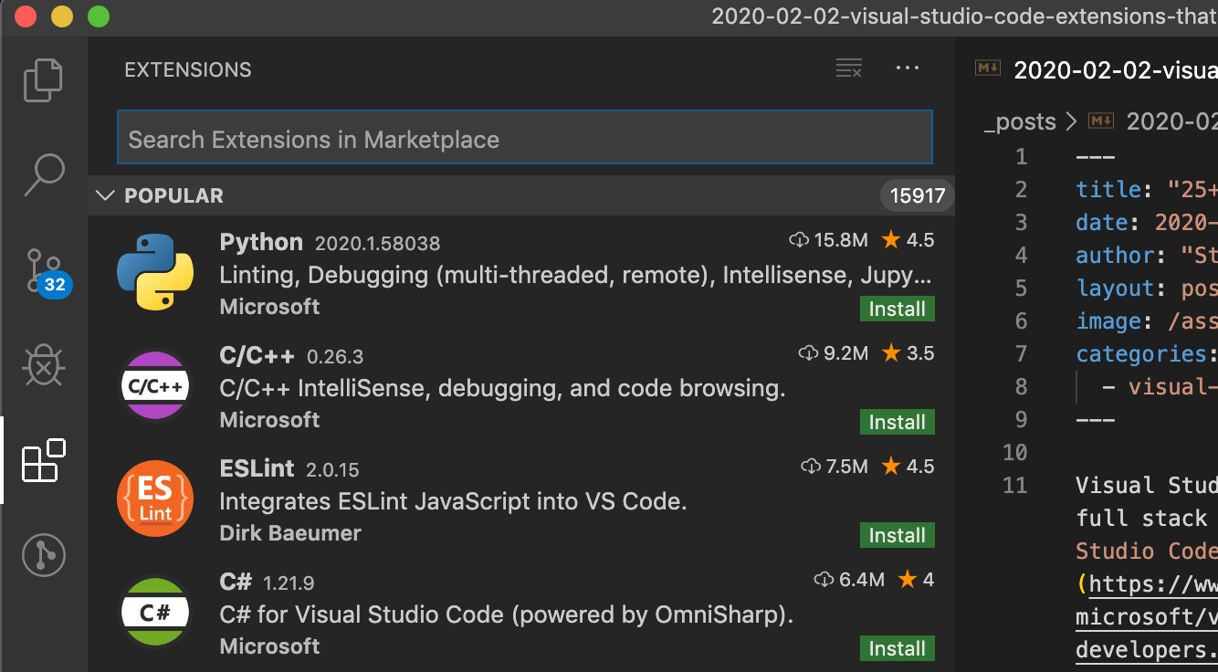 Visual Studio Code extensions